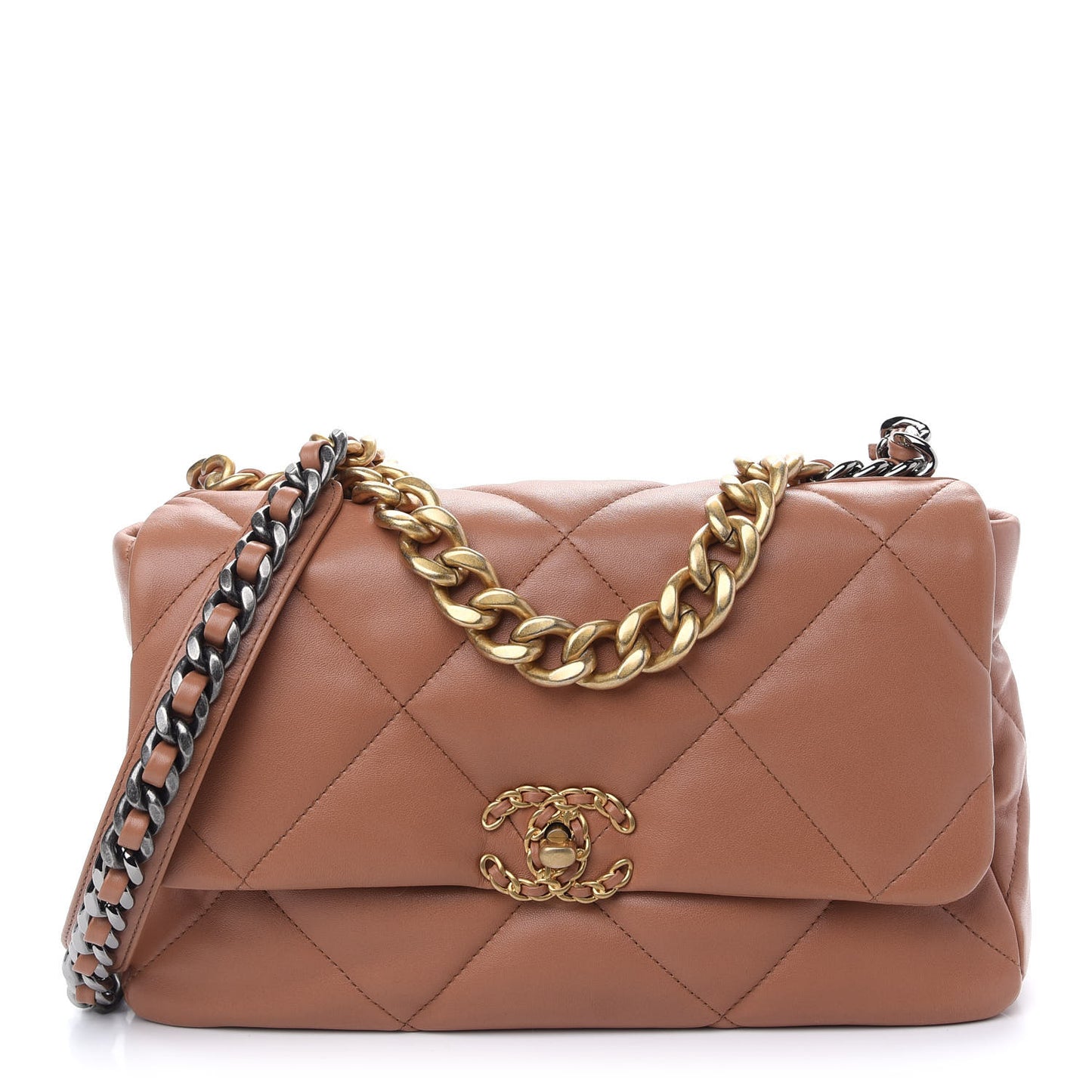 Lambskin Quilted Large Chanel 19 Flap Brown