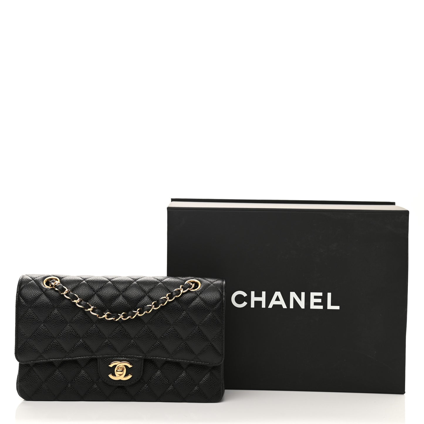 Caviar Quilted Medium Double Flap Black