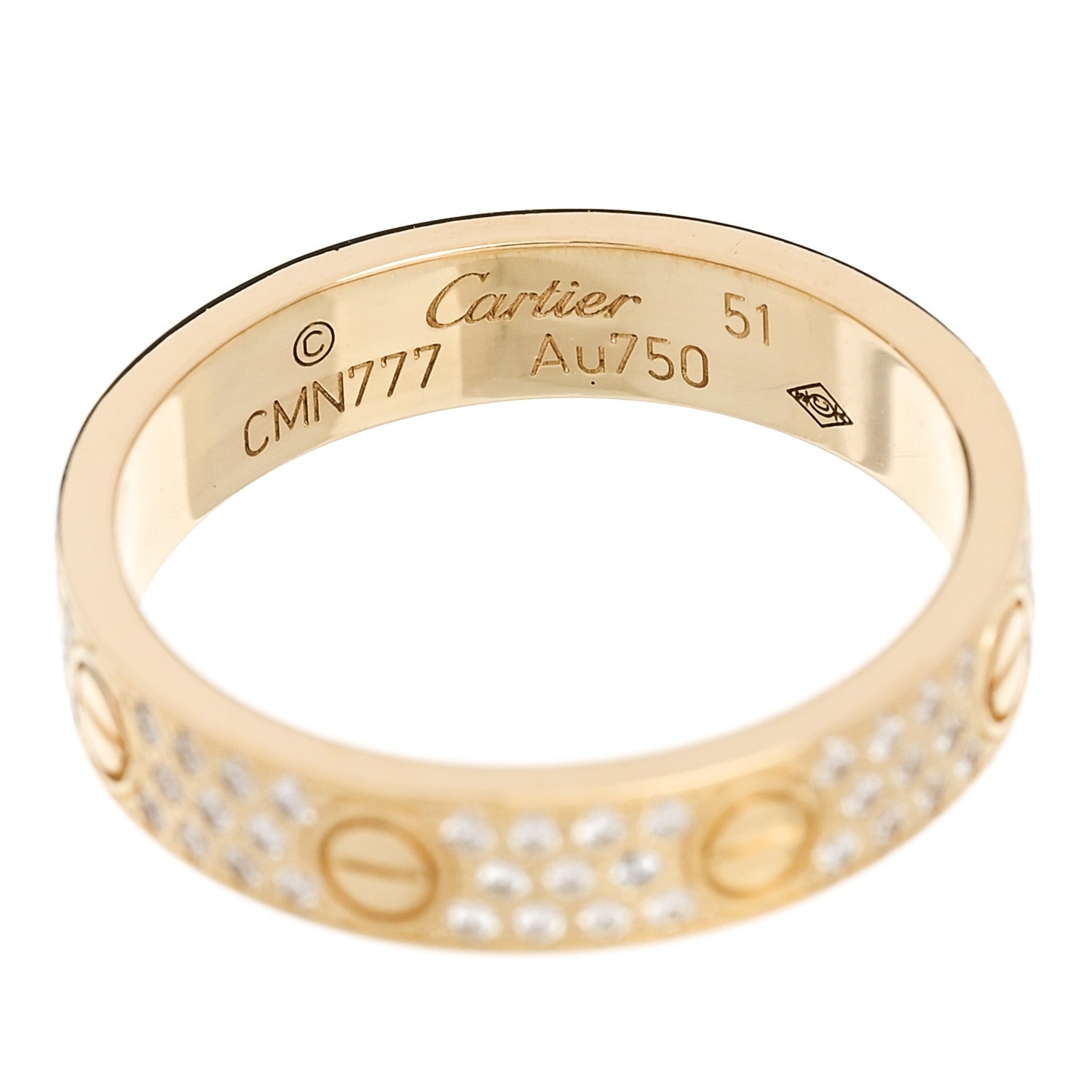 Cartier 18K Yellow Gold Diamond 4mm LOVE Wedding Paved Band Ring 51 5.75 4 of 4
