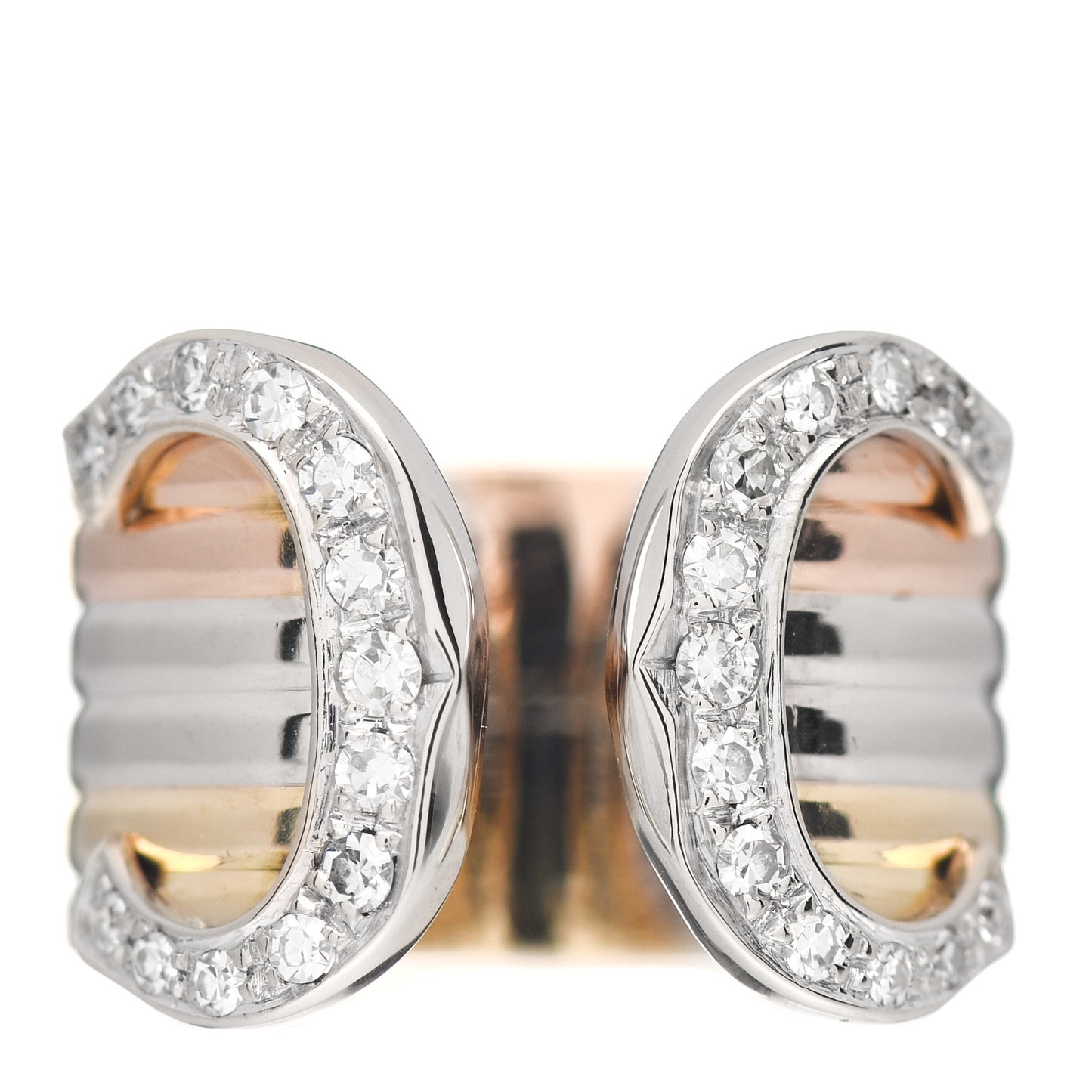 18K Pink Yellow White Gold Diamond 13mm C De Cartier Ring 48 4.5