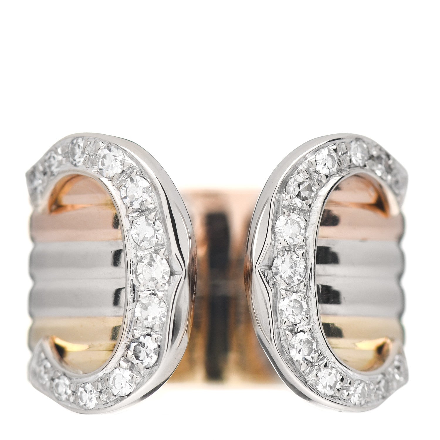 Cartier 18K Pink Yellow White Gold Diamond 13mm C De Cartier Ring 48 4.5 1 of 5