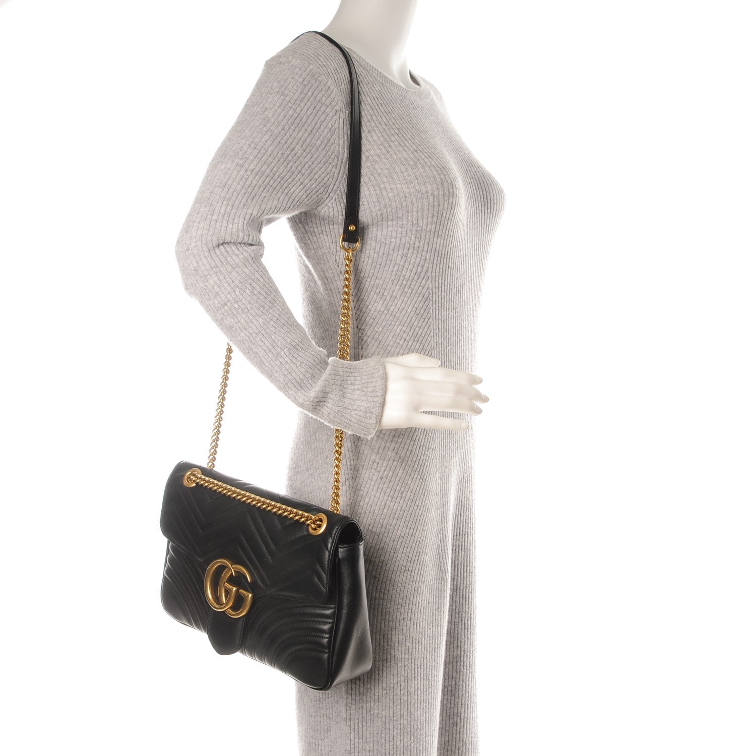 Gucci Calfskin Matelasse Medium GG Marmont Shoulder Bag Black 2 of 6