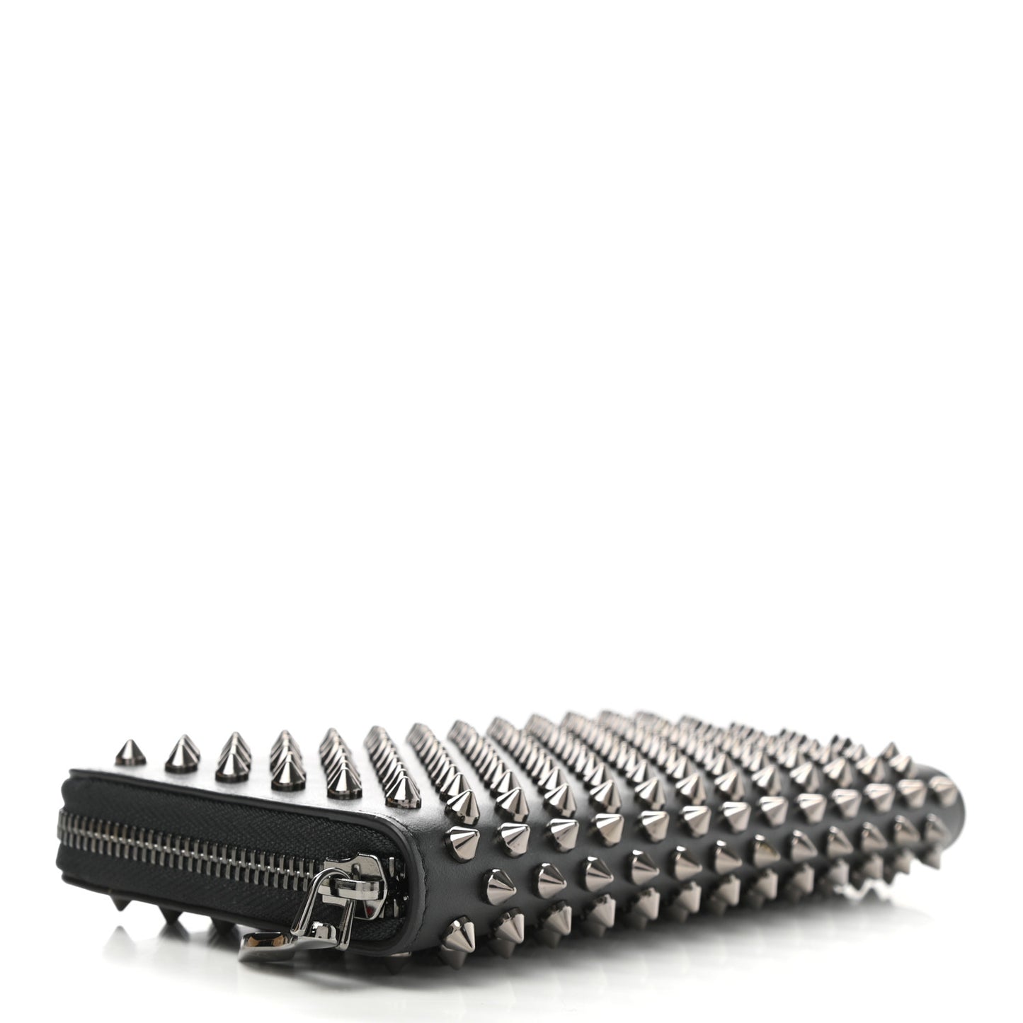 Calfskin Panettone Spiked Zip Around Wallet Black