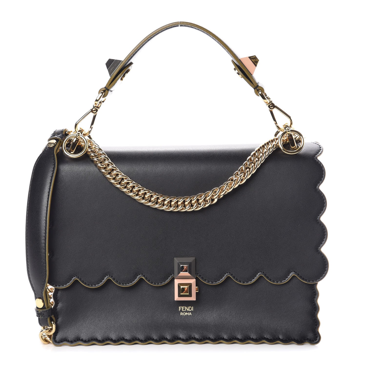 Fendi Vitello Liberty Scalloped Studded Kan I Shoulder Bag Black 1 of 9