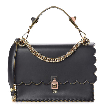 Fendi Vitello Liberty Scalloped Studded Kan I Shoulder Bag Black 1 of 9