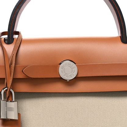Hermes Military Toile Vache Hunter Herbag Zip Retourne 31 PM Beton Naturel Fauve Cuivre 9 of 12
