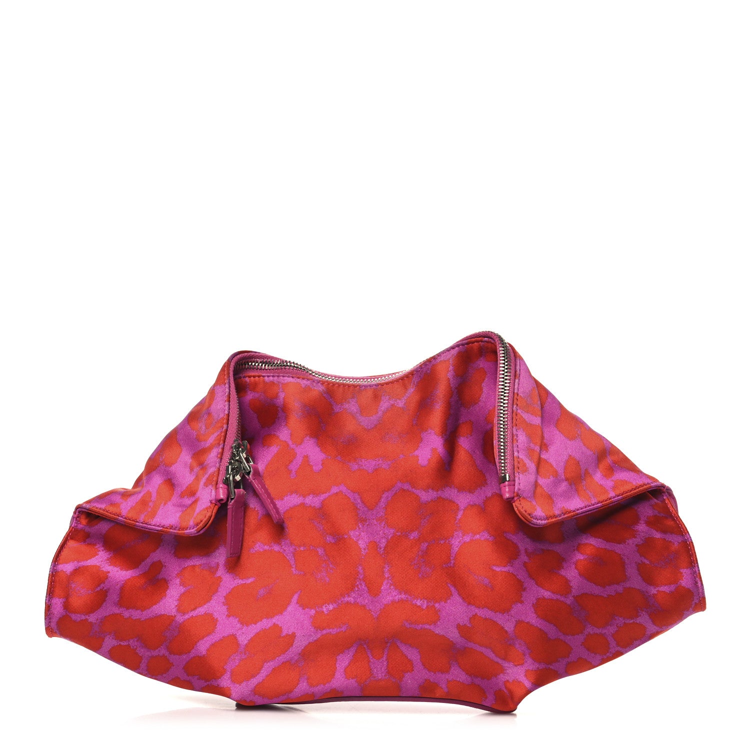Alexander McQueen Silk Leopard Print Manta Clutch Flame Bougainvillea 1 of 8