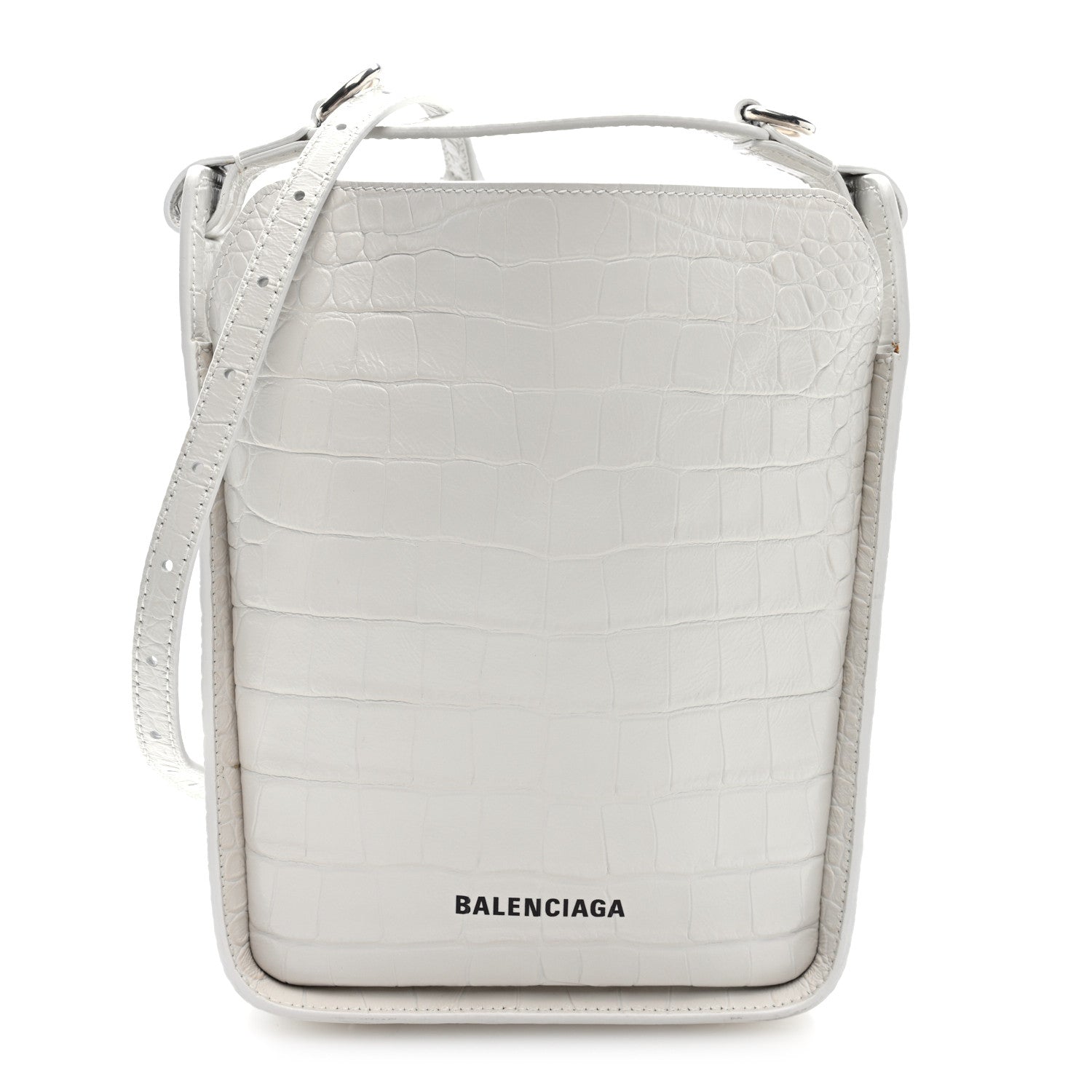 Balenciaga Calfskin Logo Crocodile Embossed XS Tool 2.0 North-South Tote White Black 1 of 9