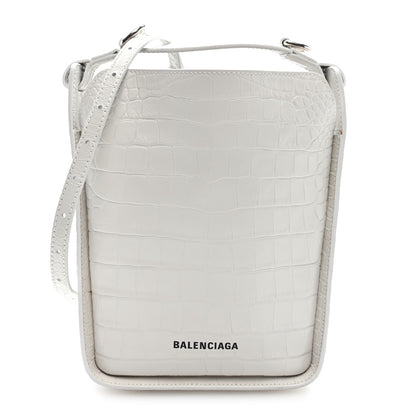 Balenciaga Calfskin Logo Crocodile Embossed XS Tool 2.0 North-South Tote White Black 1 of 9
