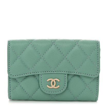 Chanel Caviar Quilted Flap Card Holder Wallet Light Green 1 of 8