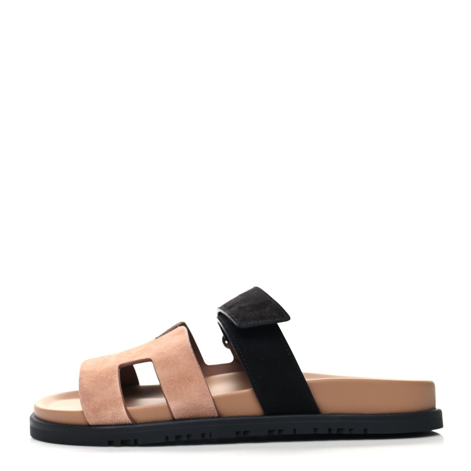 Hermes Suede Goatskin Womens Chypre Sandals 38.5 Rose Perle Black 1 of 8