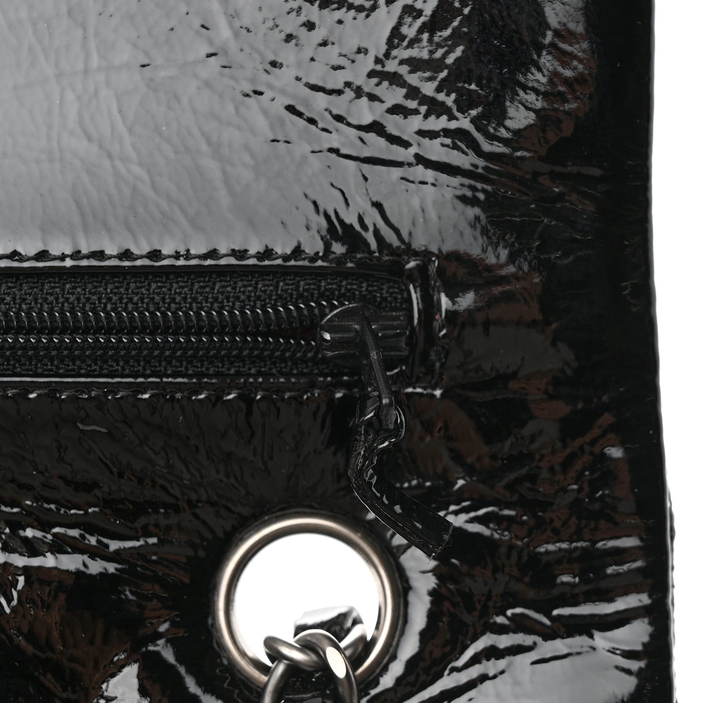 Crumpled Patent Quilted Medium Double Flap Black