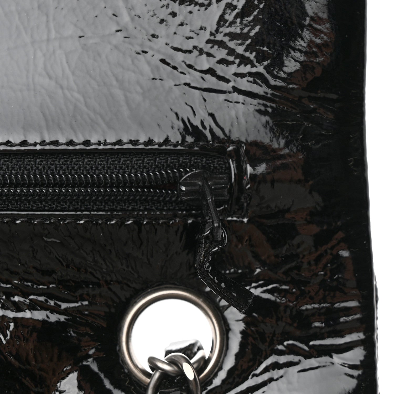 Chanel Crumpled Patent Quilted Medium Double Flap Black 11 of 14