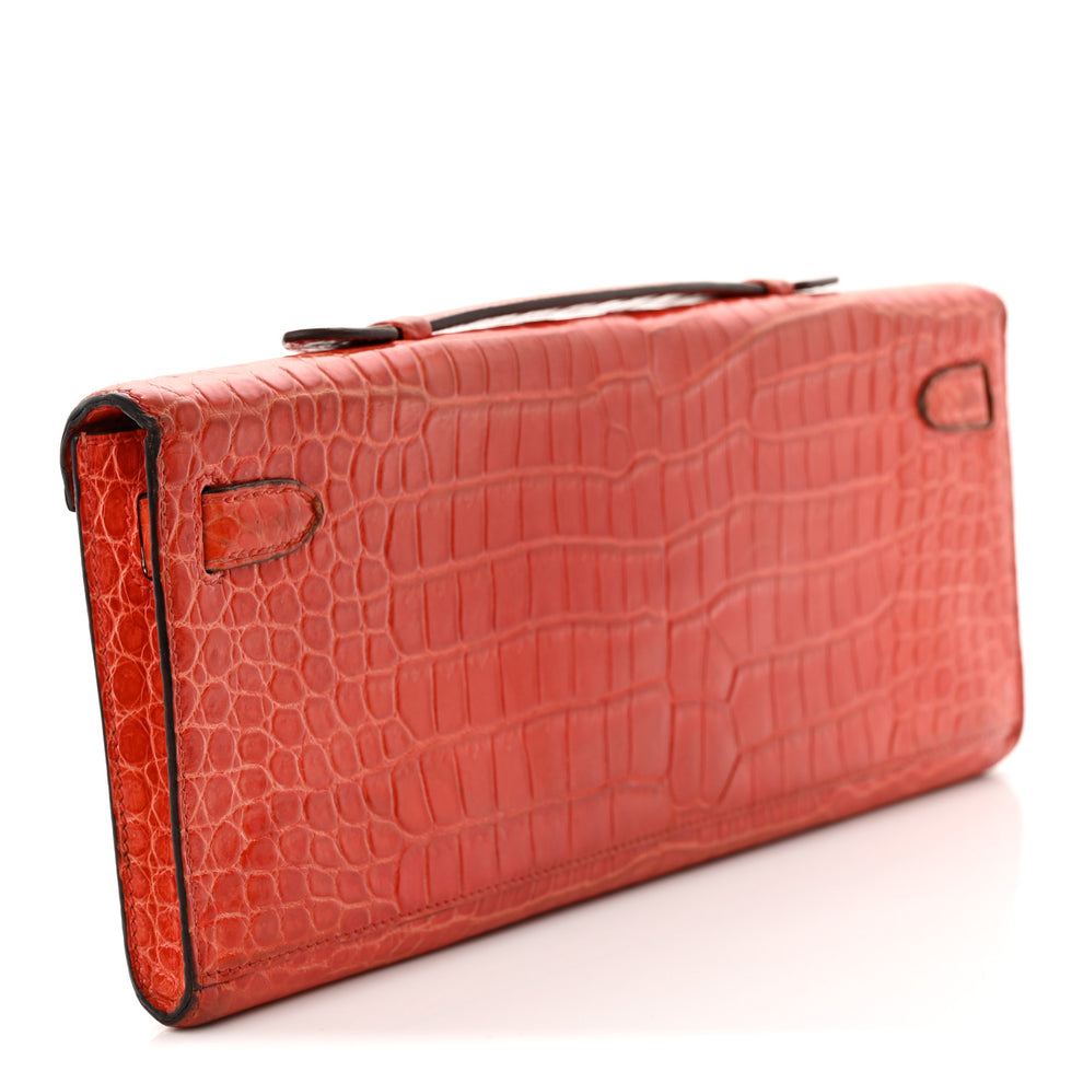 Hermes Shiny Porosus Crocodile Kelly Cut Pochette Orange Poppy 1887993 ...