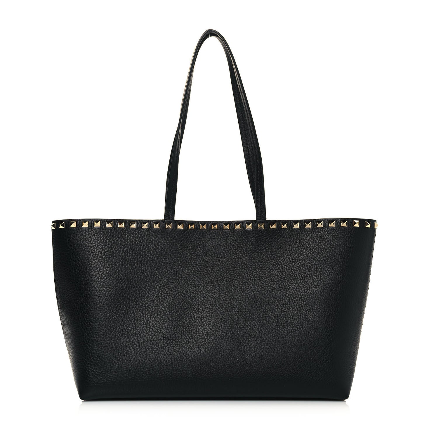 Grained Calfskin Small Rockstud Shoulder Tote Black