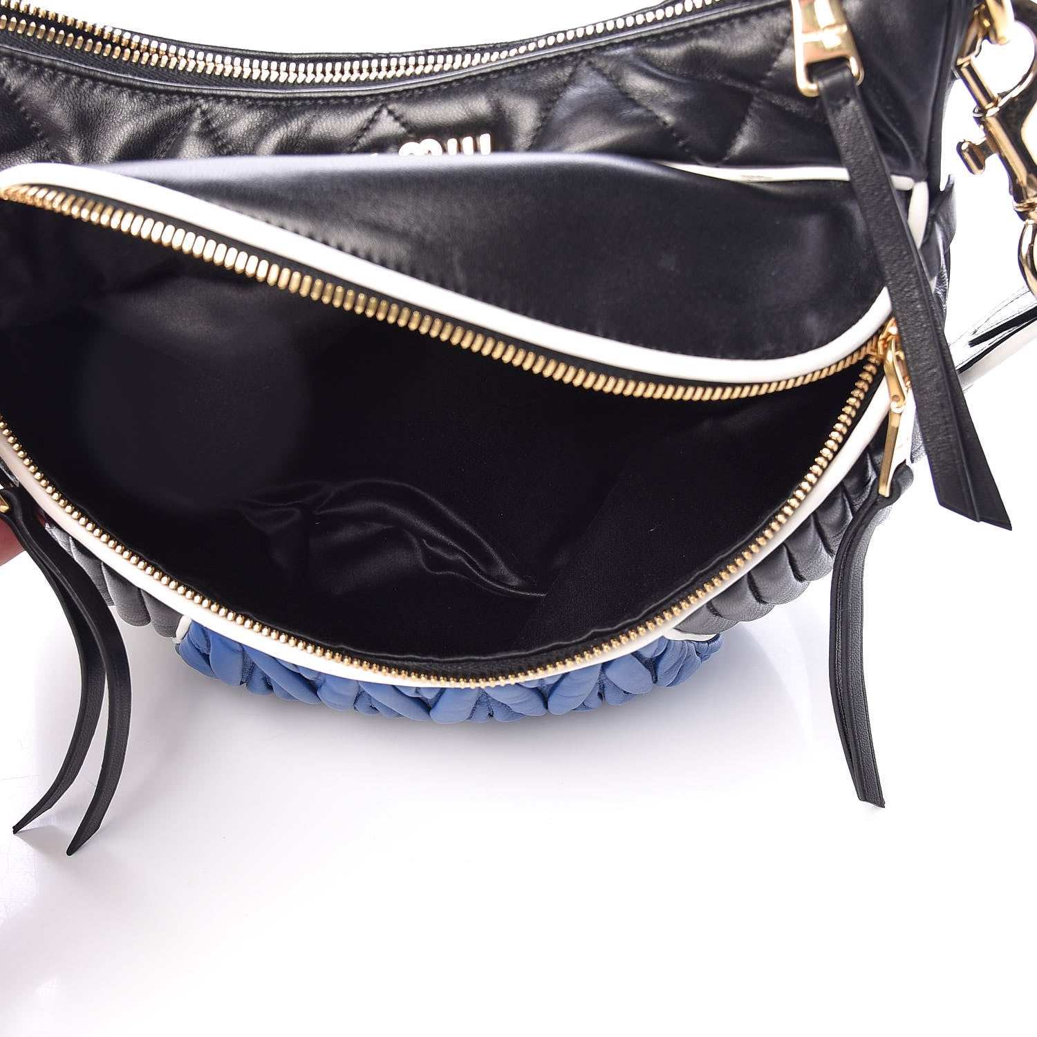 Miu Miu Nappa Matelasse Rider Shoulder Bag Black Blue 7 of 12