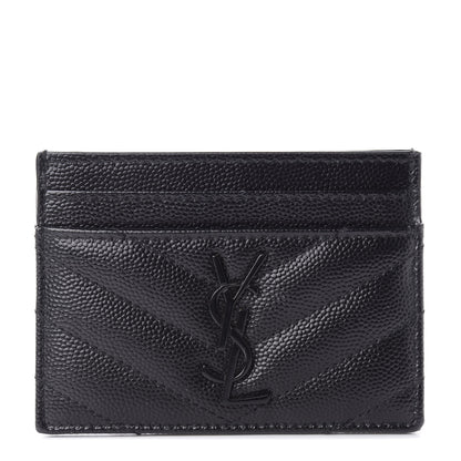 Saint Laurent Grain De Poudre Matelasse Chevron Monogram Credit Card Case Black 1 of 8