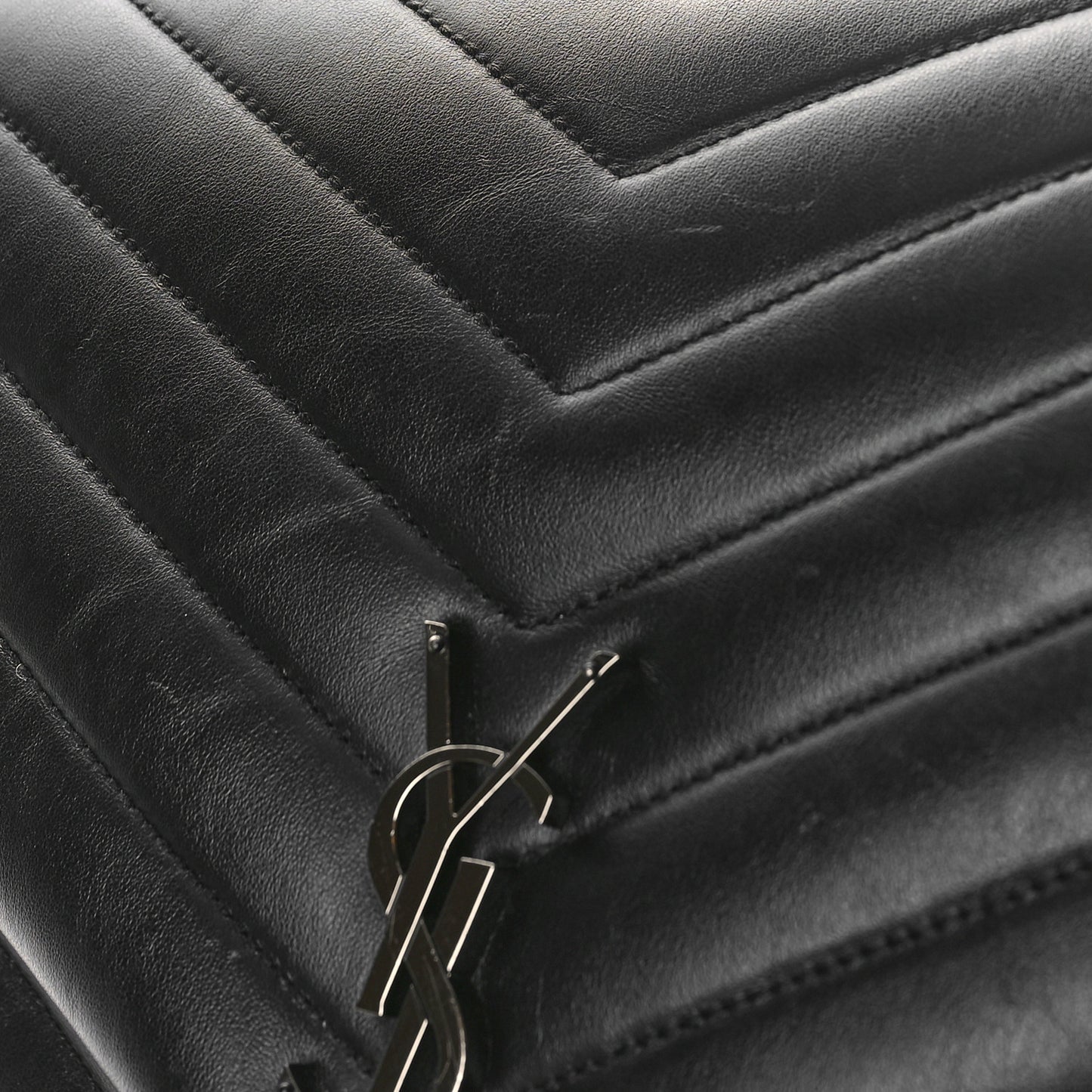 Calfskin Y Quilted Monogram Large Loulou Chain Satchel Black