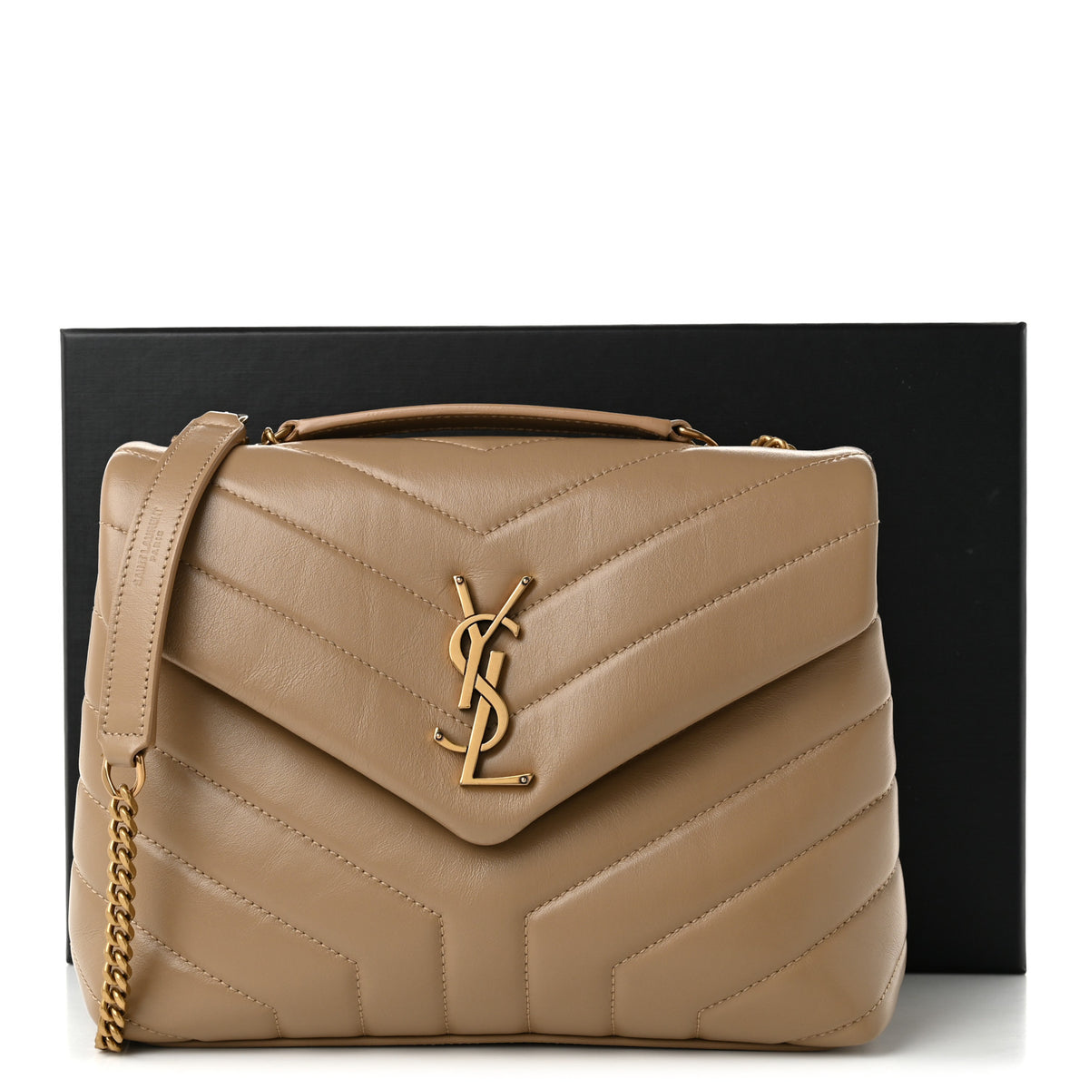 Calfskin Y Quilted Monogram Small Loulou Chain Satchel Dark Beige