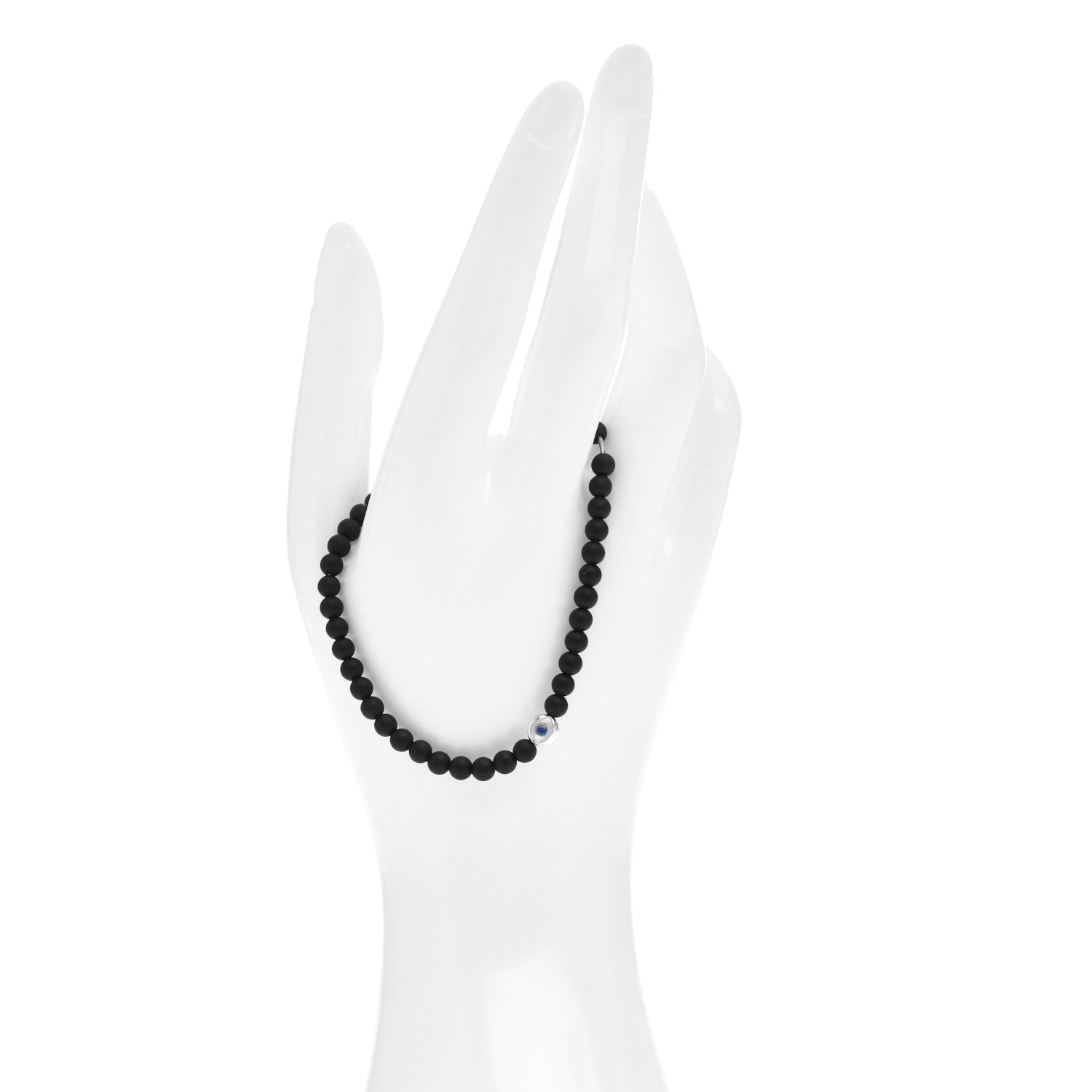 David Yurman Sterling Silver Black Onyx Blue Sapphire 4mm Spiritual Beads Evil Eye Bracelet 2 of 4