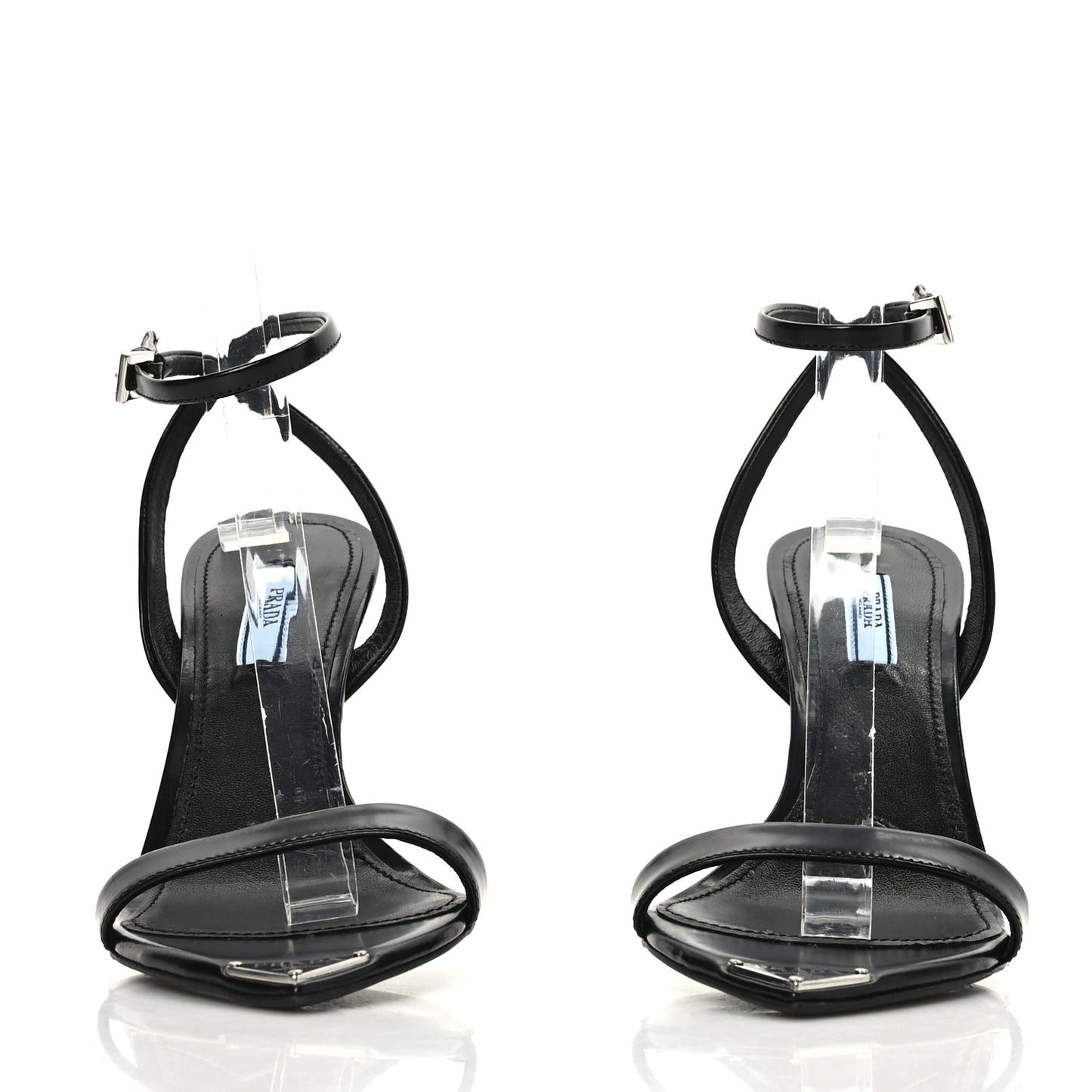 Calfskin Metal Triangle Logo High Heels Sandals 38.5 Black
