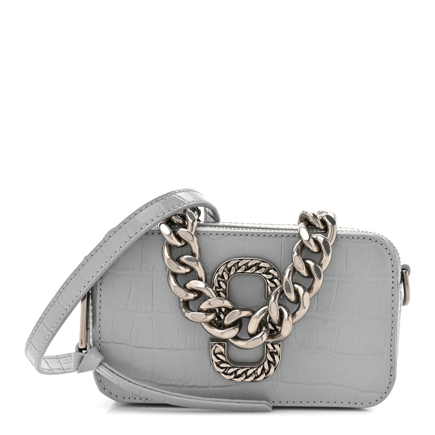 Calfskin Croc Embossed Snapshot Camera Bag Quarry