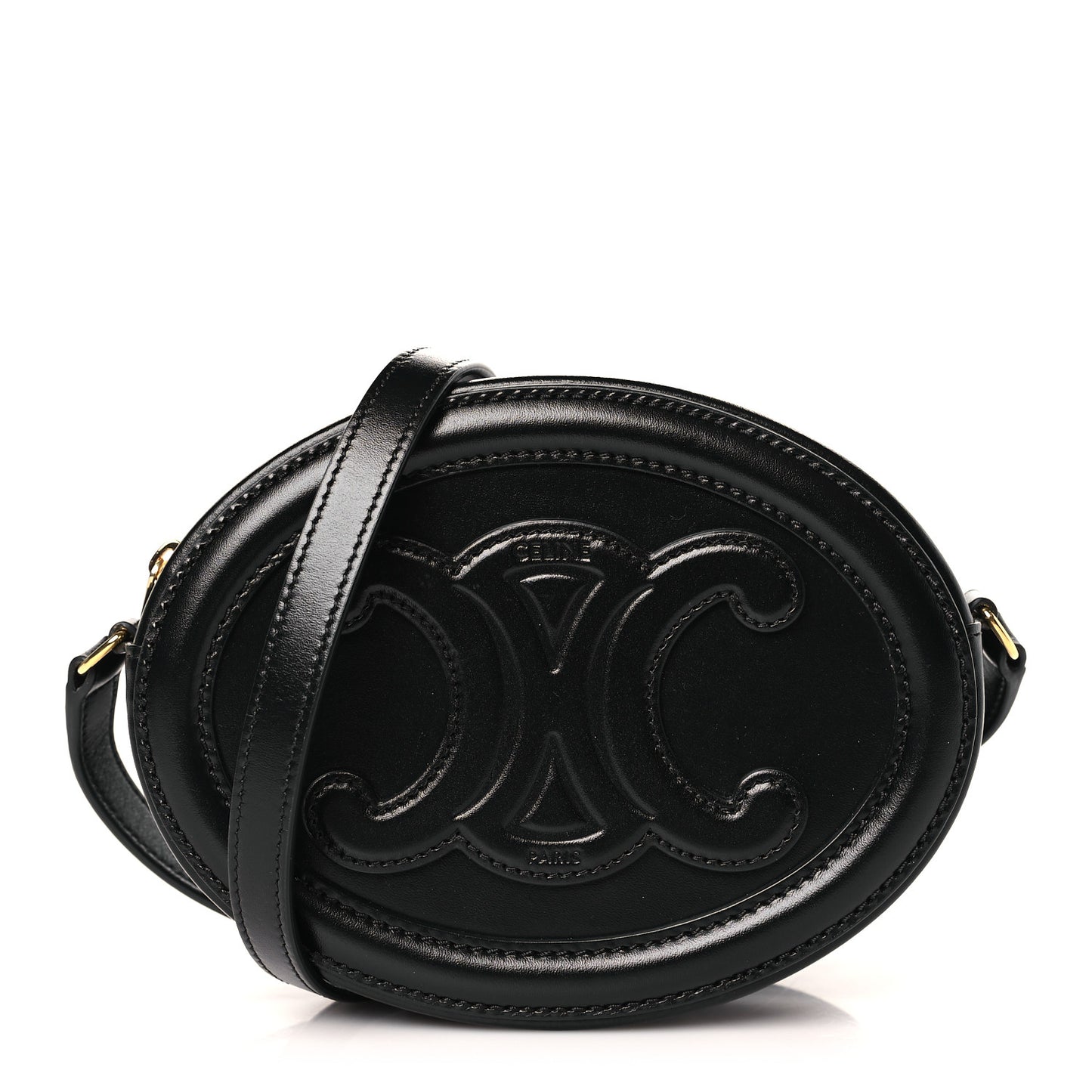 Smooth Calfskin Cuir Small Triomphe Oval Crossbody Purse Black