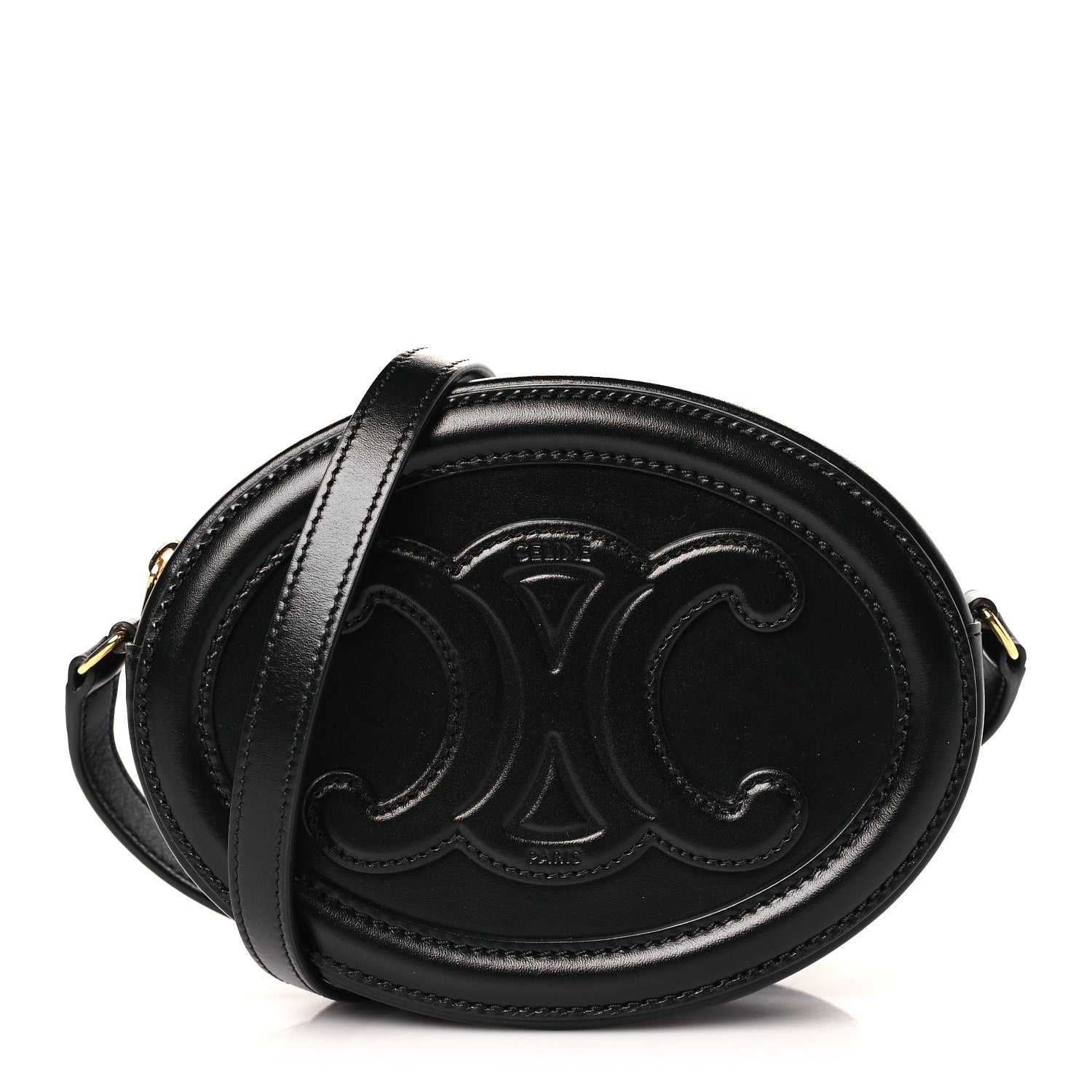 Celine Smooth Calfskin Cuir Small Triomphe Oval Crossbody Purse Black 1 of 8