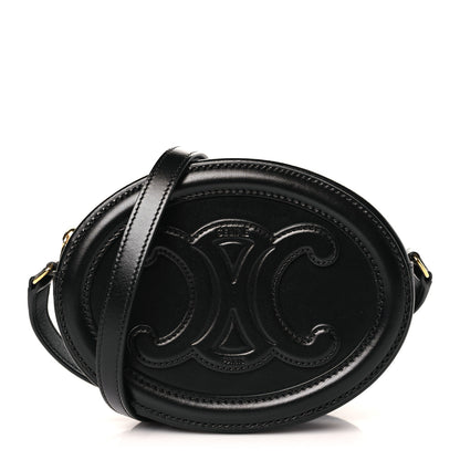 Celine Smooth Calfskin Cuir Small Triomphe Oval Crossbody Purse Black 1 of 8