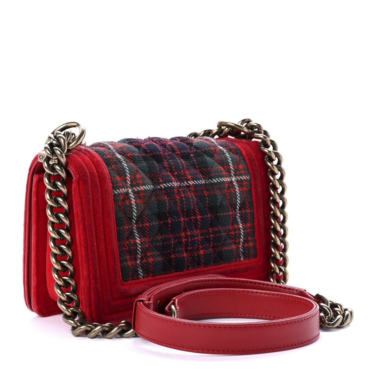 Velvet Plaid Tartan Small Boy Flap Red
