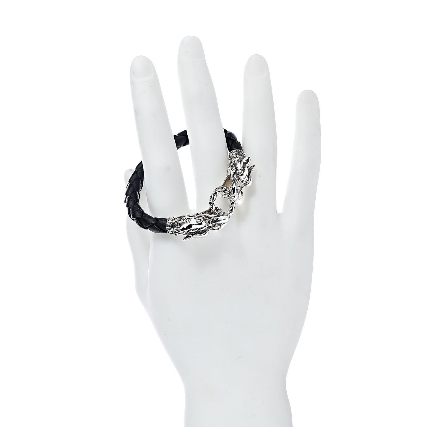 Sterling Silver Leather Naga Dragon Legend Bracelet Black