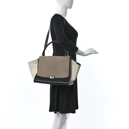 Celine Elephant Calfskin Medium Tri-Color Trapeze Black Beige 2 of 13