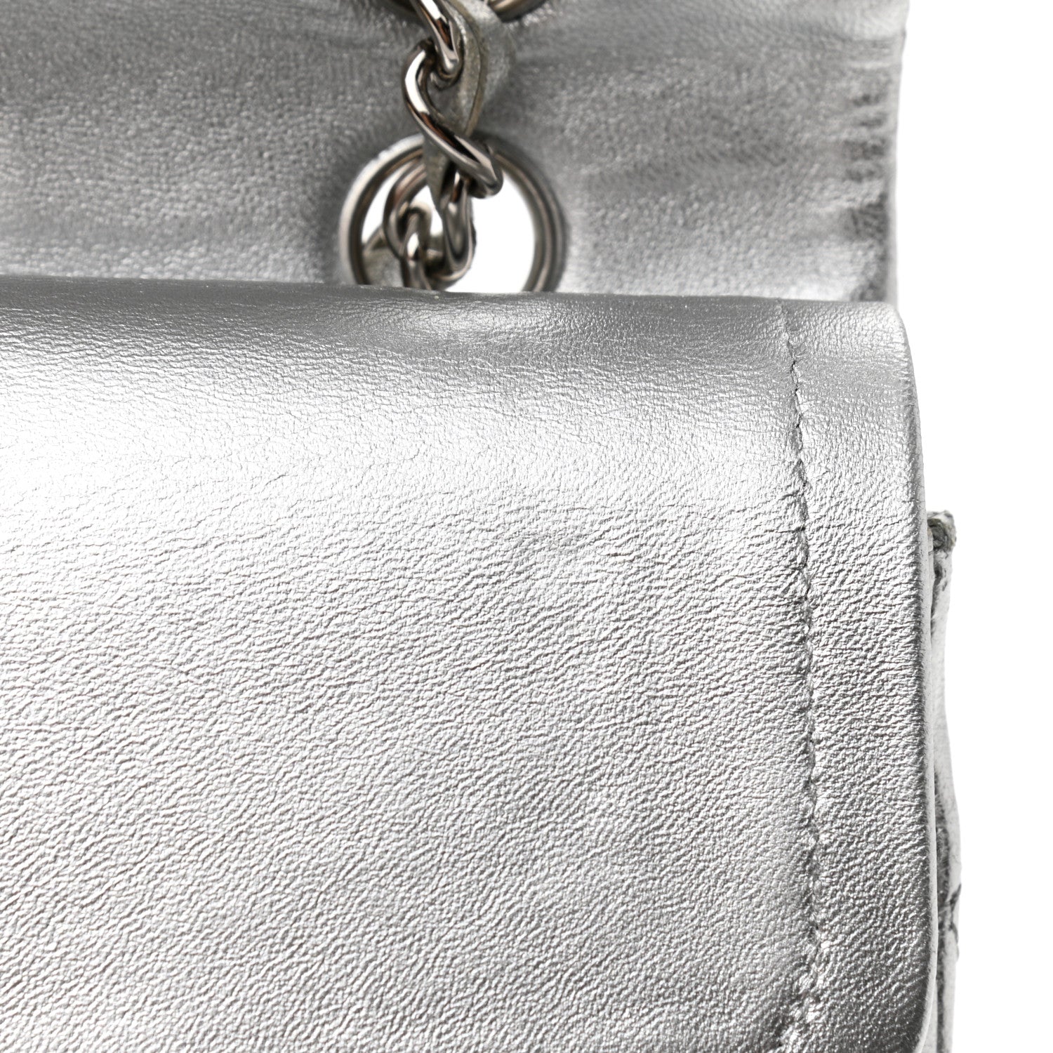 Chanel Metallic Lambskin Quilted Medium Double Flap Silver 9 of 16