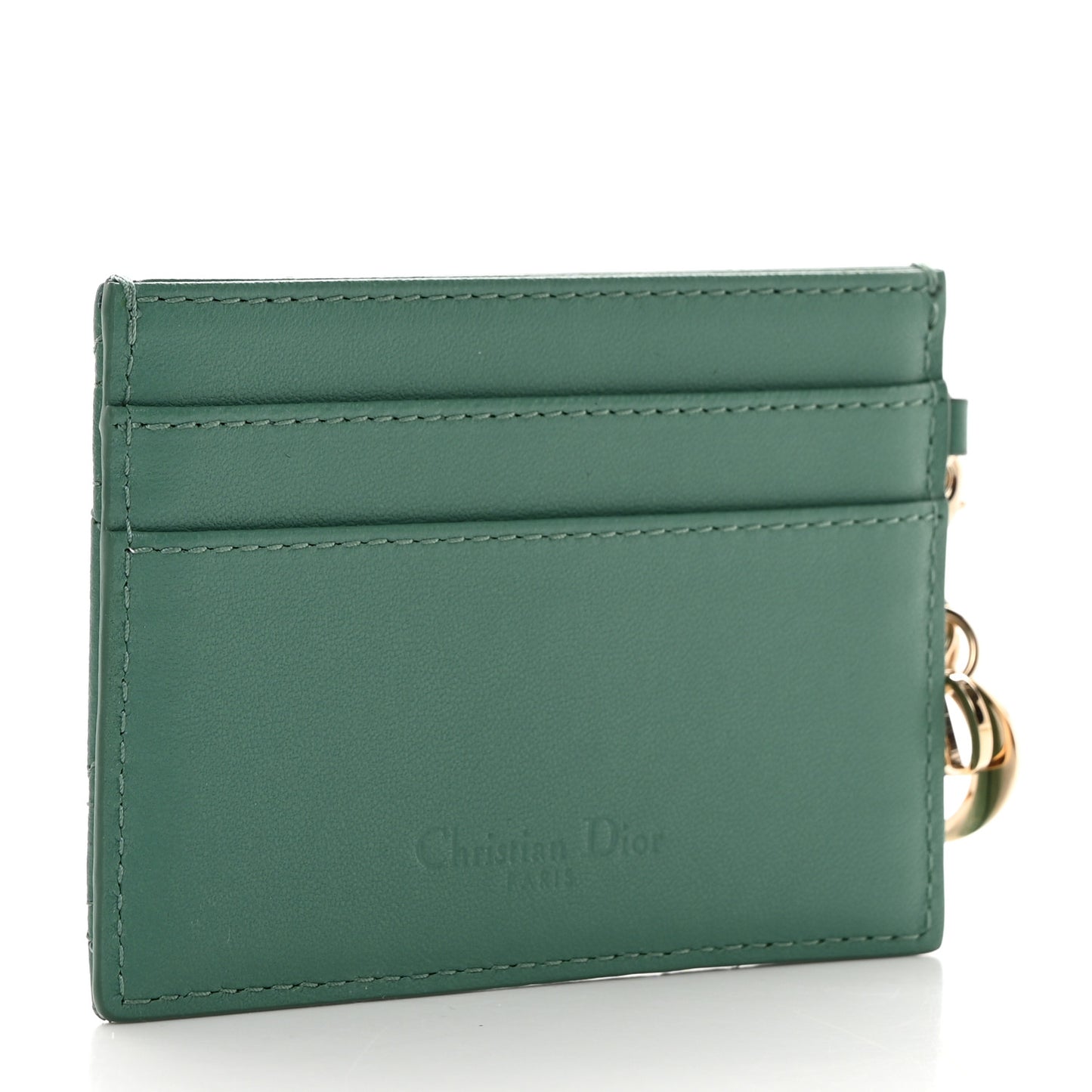 Lambskin Cannage Lady Dior Card Holder Cedar Green
