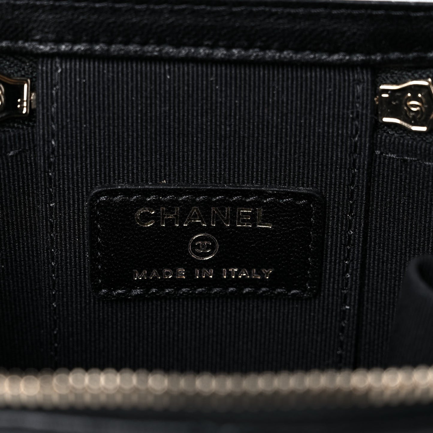 Lambskin Quilted Top Handle Mini Vanity Case With Chain Black