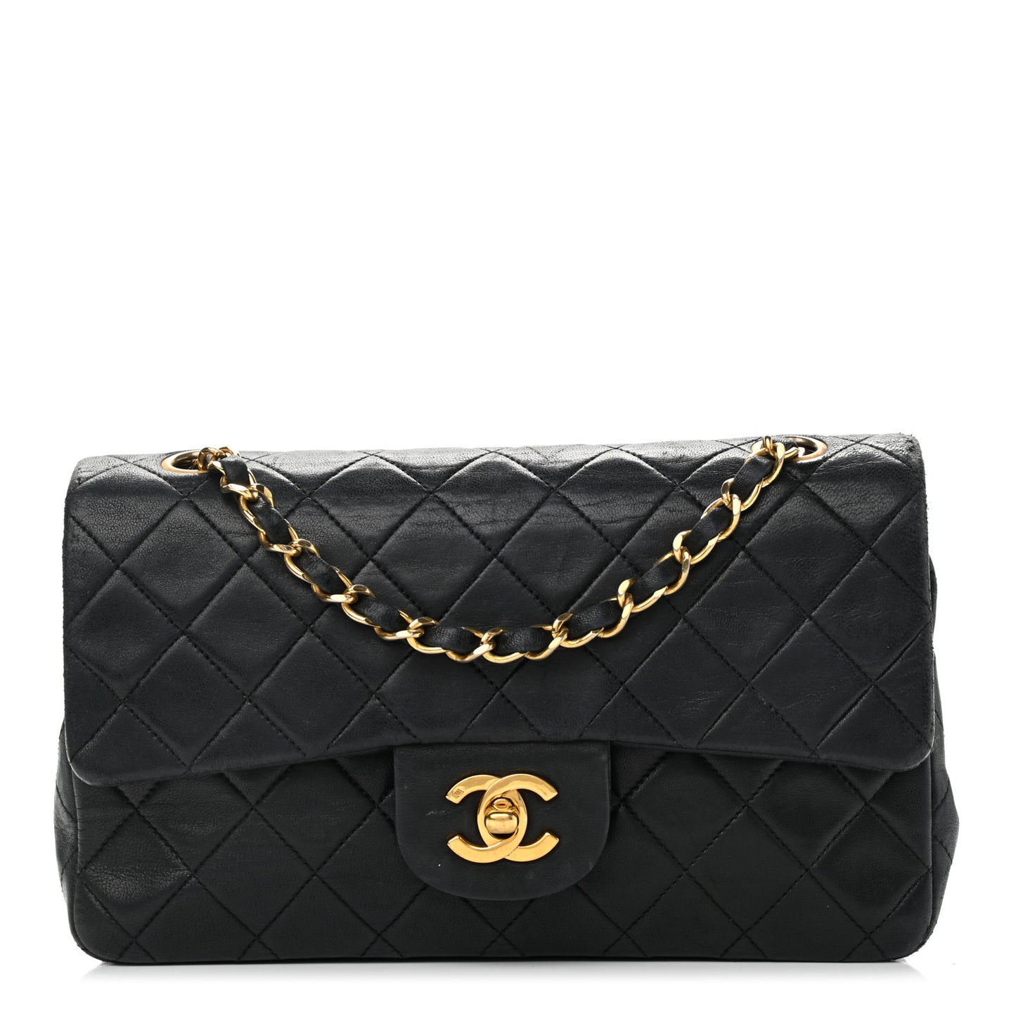 Lambskin Quilted Small Double Flap Black