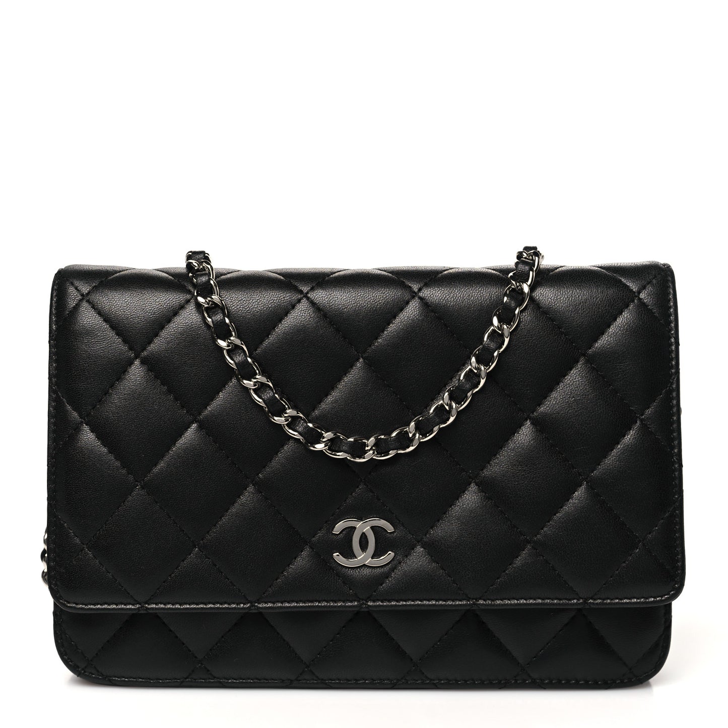 Lambskin Quilted Wallet On Chain WOC Black