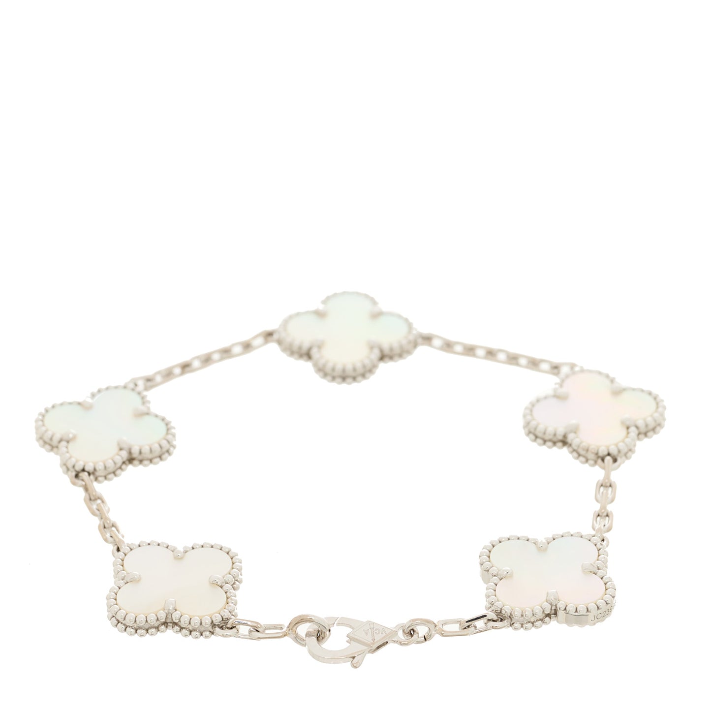 18K White Gold Mother of Pearl 5 Motifs Vintage Alhambra Bracelet