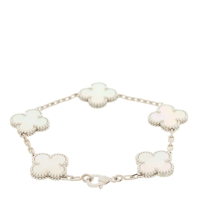 Van Cleef & Arpels 18K White Gold Mother of Pearl 5 Motifs Vintage Alhambra Bracelet 2 of 5