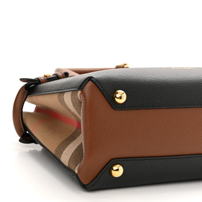 Burberry Derby Calfskin House Check Small Banner Tote Black Tan 8 of 9