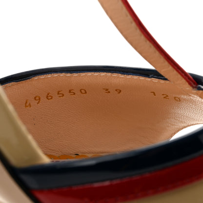 Gucci Patent Millie Platform Ankle Strap Sandals 39 Red Blue Agata Sandstorm 9 of 9