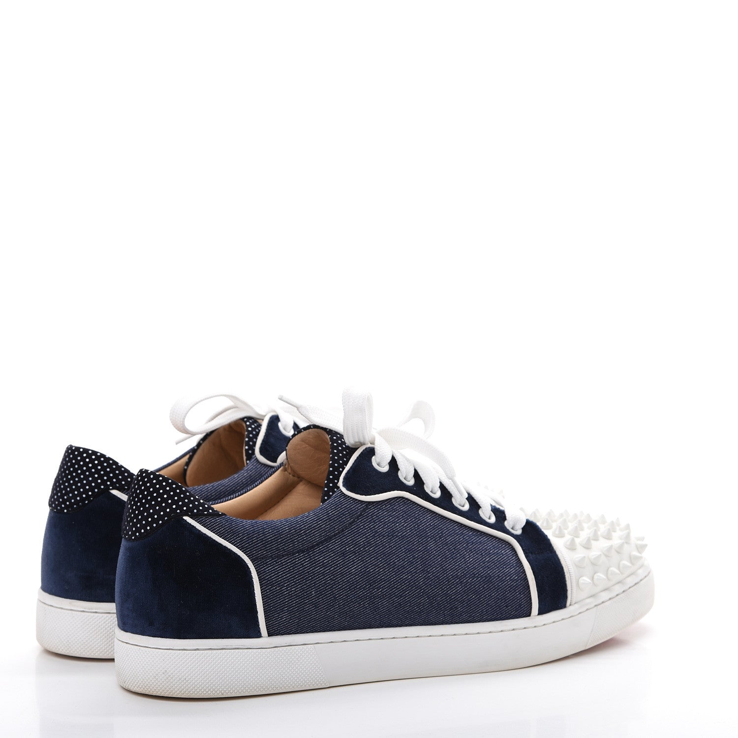 Christian Louboutin Denim Velours Spikes Vieira Flat Sneaker 41 Navy Latte 4 of 12
