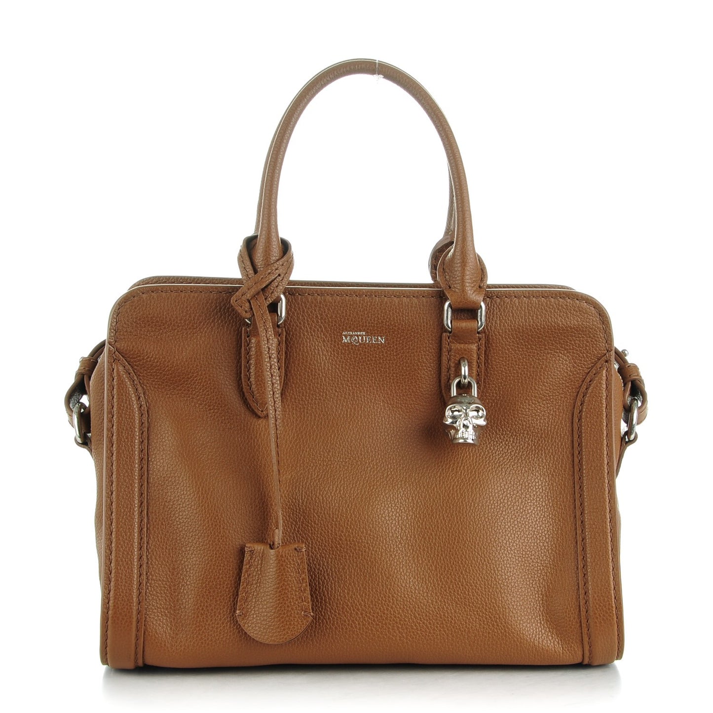 Pebbled Calfskin Small Skull Padlock Zip Around Tote Cognac
