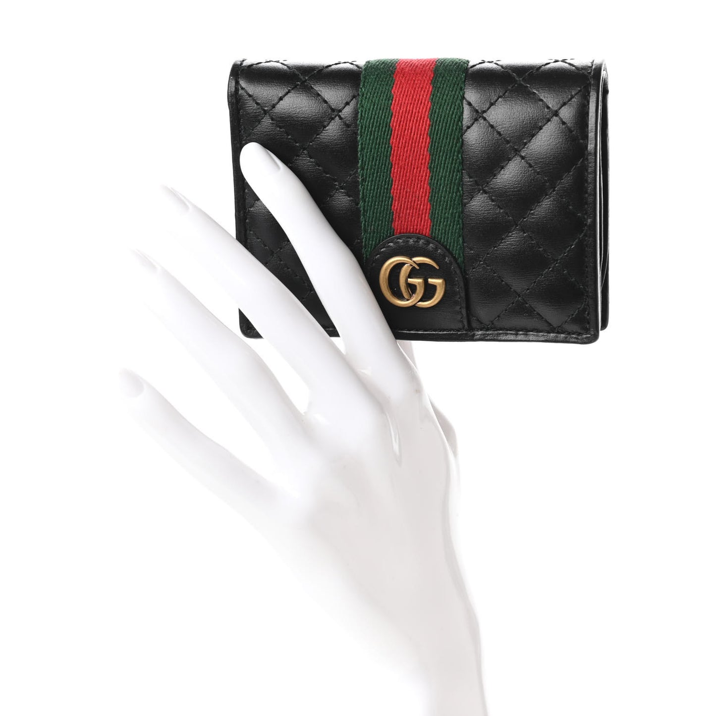 Calfskin Web Trapuntata GG Marmont Card Case Wallet Black