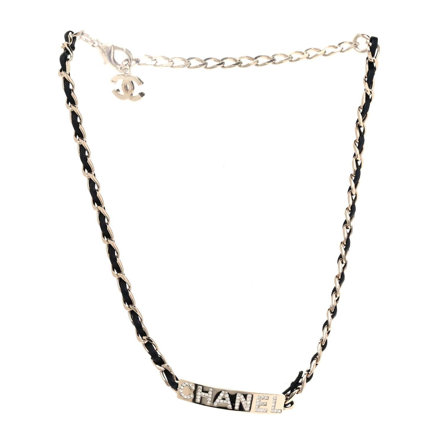Chanel Metal Lambskin Crystal Sergeant Chanel Choker Necklace Black Gold 3 of 4