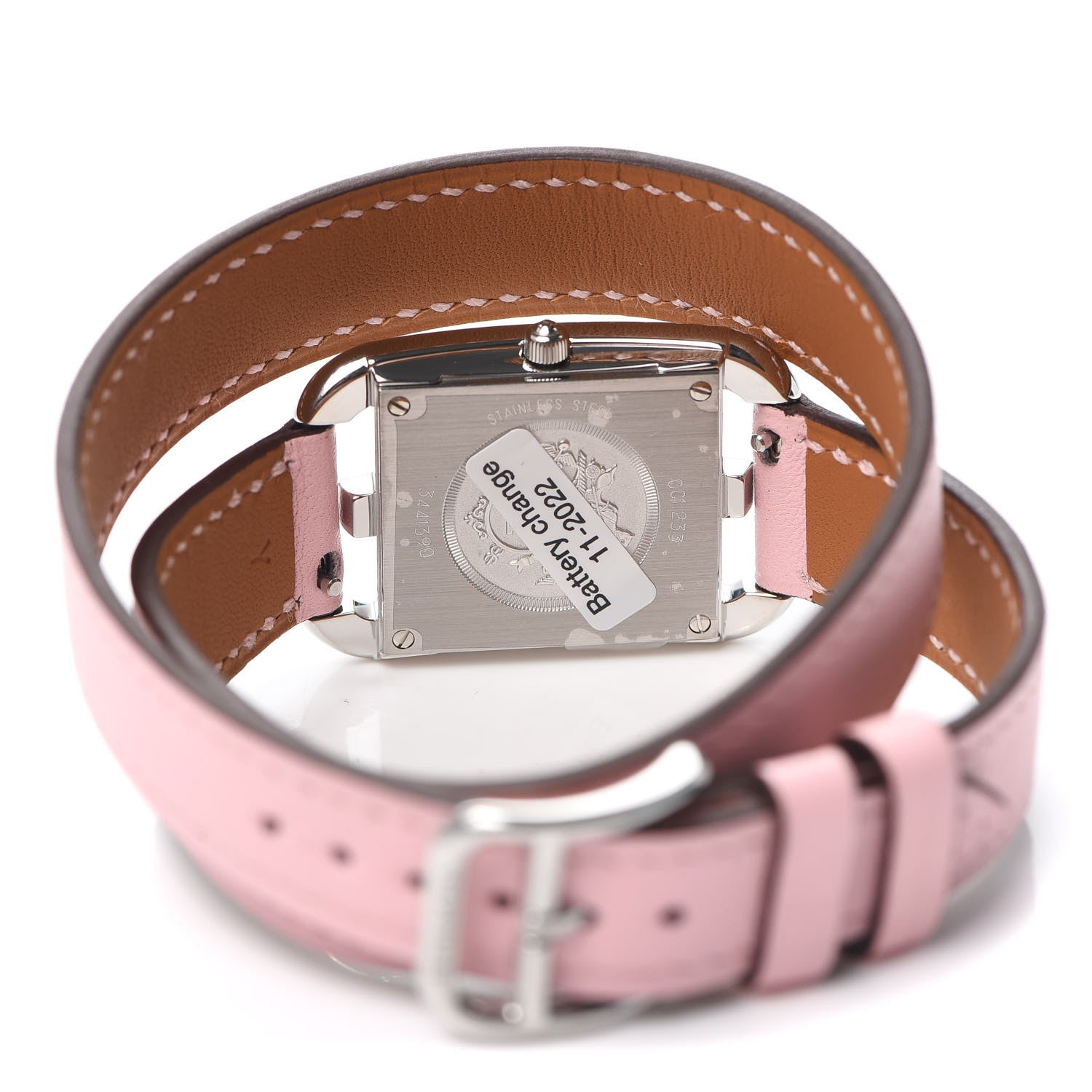Hermes Stainless Steel Swift Diamond Pink Sapphire Mother of Pearl 23mm Cape Cod Double Tour Quartz Watch Rose Sakura 4 of 5