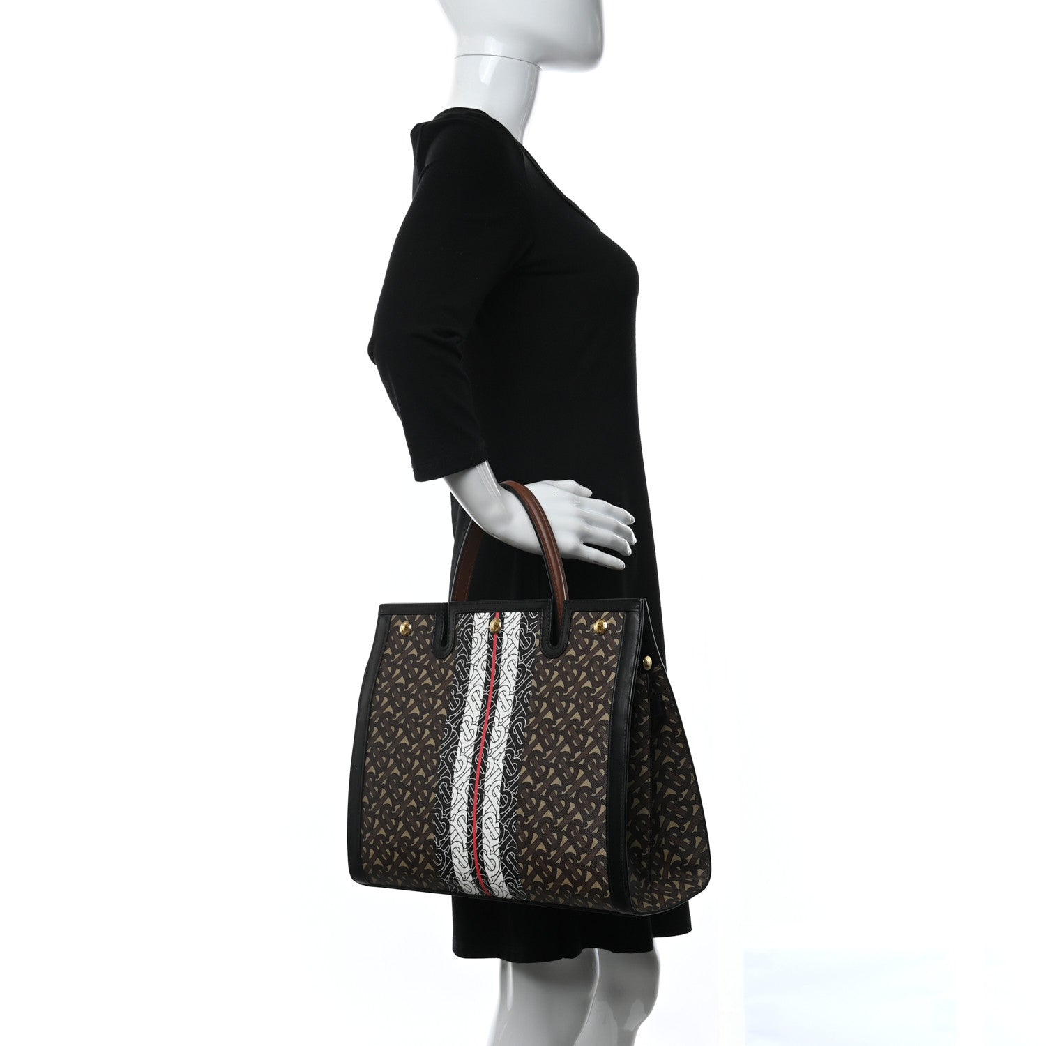 Burberry E-Canvas Monogram Stripe Medium Title Bag Bridle Brown 2 of 10