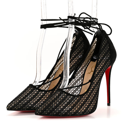 Christian Louboutin Rete Dentelle Chenette Peropik 100 Lace Up Pumps 37 Version Black 4 of 9