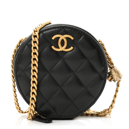 Chanel Lambskin Quilted Pillow Crush Round Clutch With Chain Black 1 of 11
