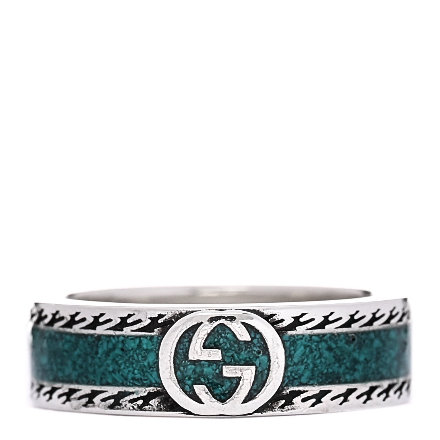 Gucci Sterling Silver Resin Interlocking G Ring 57 8 Turquoise 1 of 7